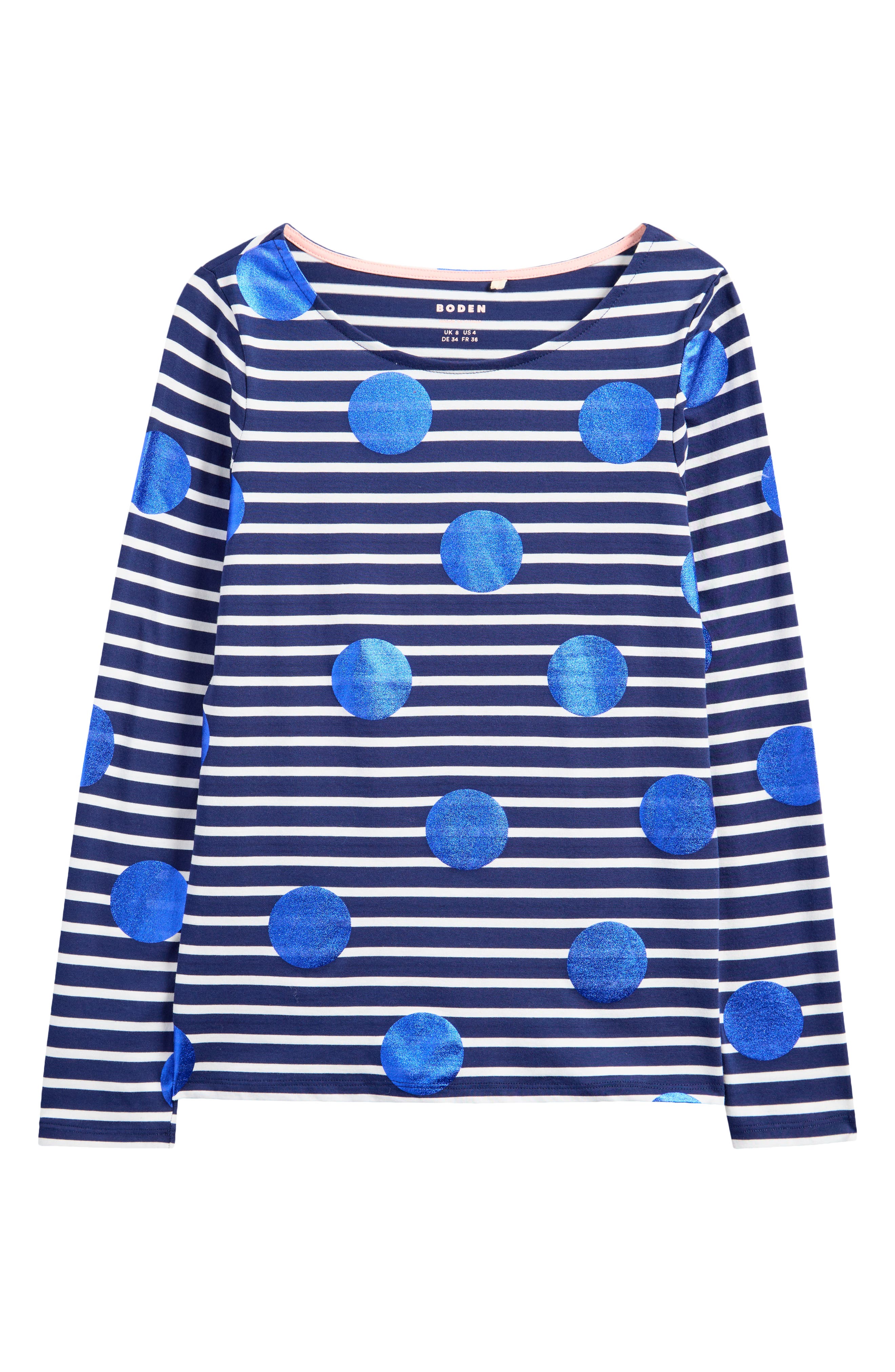 Boden Ella Breton Stripe Long Sleeve T-Shirt in Navy Ivory Blue Spot 