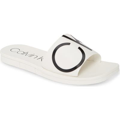 Calvin Klein Rochelle Logo Slide Sandal- White