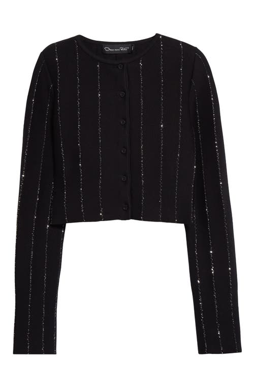 Shop Oscar De La Renta Yard Sequin Stripe Cotton Blend Cardigan In Black
