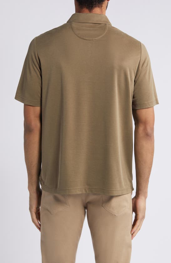 Johnston & Murphy Vintage Bird's Eye Quarter Zip Polo In Olive