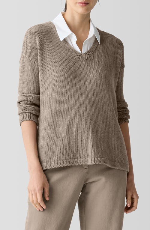 Shop Eileen Fisher V-neck Organic Cotton Pullover Sweater In Reed