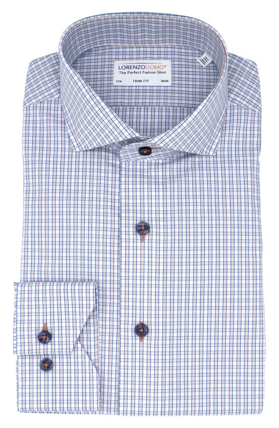 Shop Lorenzo Uomo Trim Fit Check Oxford Cloth Dress Shirt In White/ Orange/ Blue