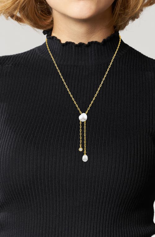 Shop Cz By Kenneth Jay Lane Cz 10.5-11mm Pearl Y-necklace In White/clear/gold