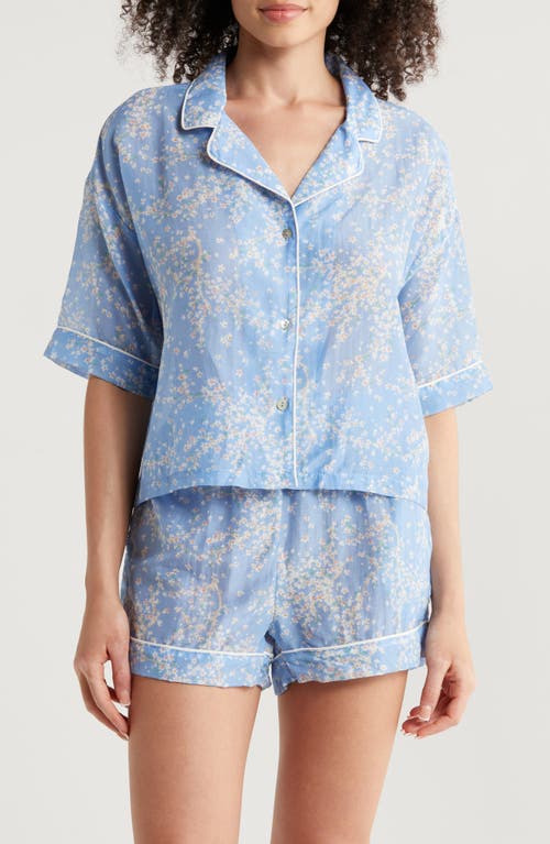 Cheri Blossom Cotton & Silk Short Pajamas in Powder Blue