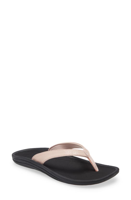 Olukai Ohana Flip Flop In Petal Pink/ Black Leather