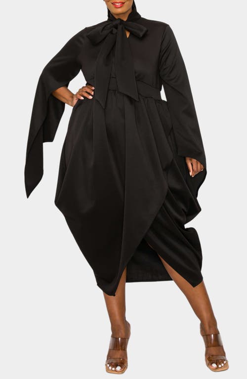 L I V D Tina Cape Sleeve Tulip Hem Midi Dress In Black