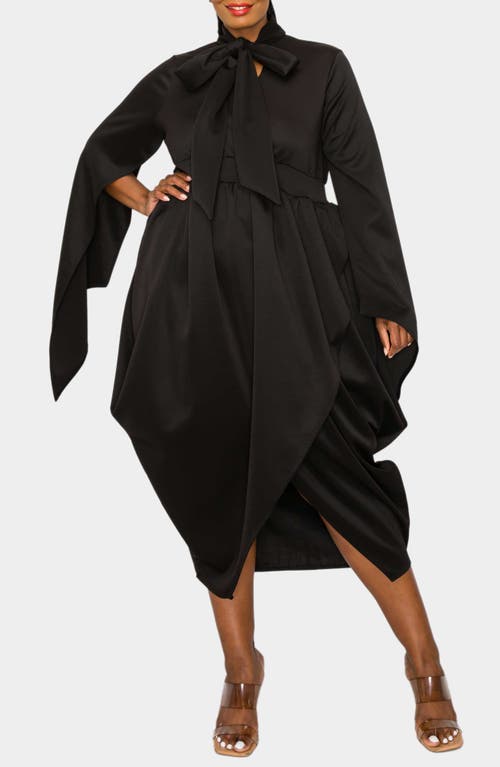 Shop L I V D Tina Cape Sleeve Tulip Hem Midi Dress In Black