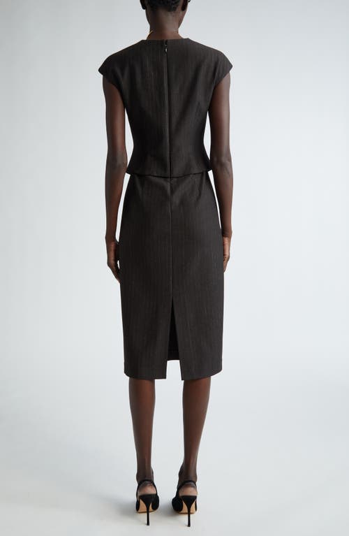 Shop St John St. John Collection Pinstripe Jersey Peplum Sheath Dress In Mocha