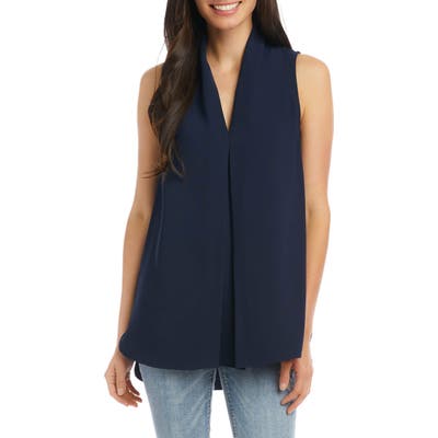 Karen Kane Front Pleat Sleeveless Crepe Blouse, Blue