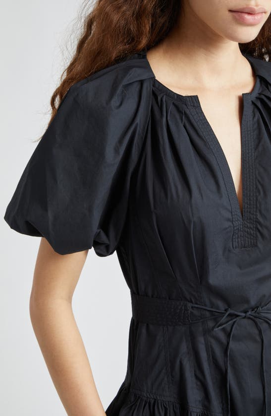 Shop Ulla Johnson Carina Puff Sleeve Cotton Midi Dress In Noir