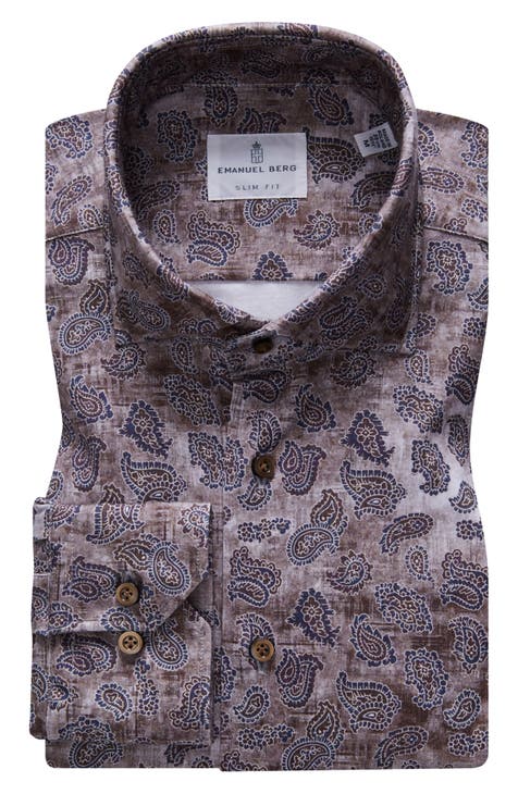 Jenson Samuel Paisley Brown & Black Regular Fit 100% Cotton Shirt