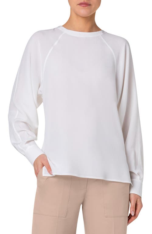 Shop Akris Raglan Sleeve Silk Crepe Top In Ecru