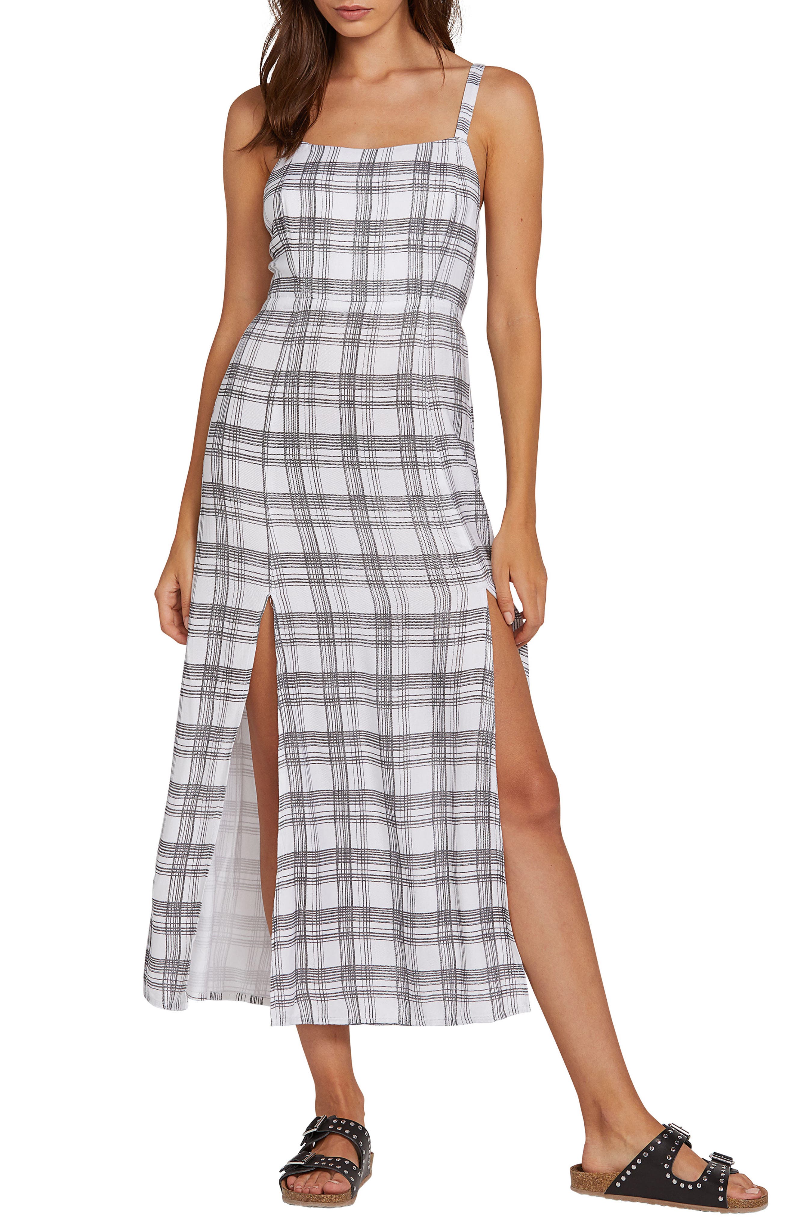 Volcom Plaid Taste Tie Back Midi Sundress, White