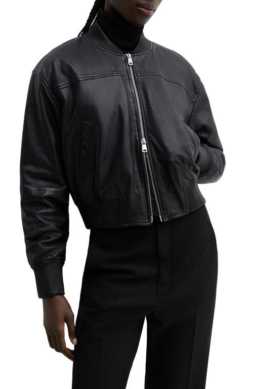 Leather Bomber Jacket in Black
