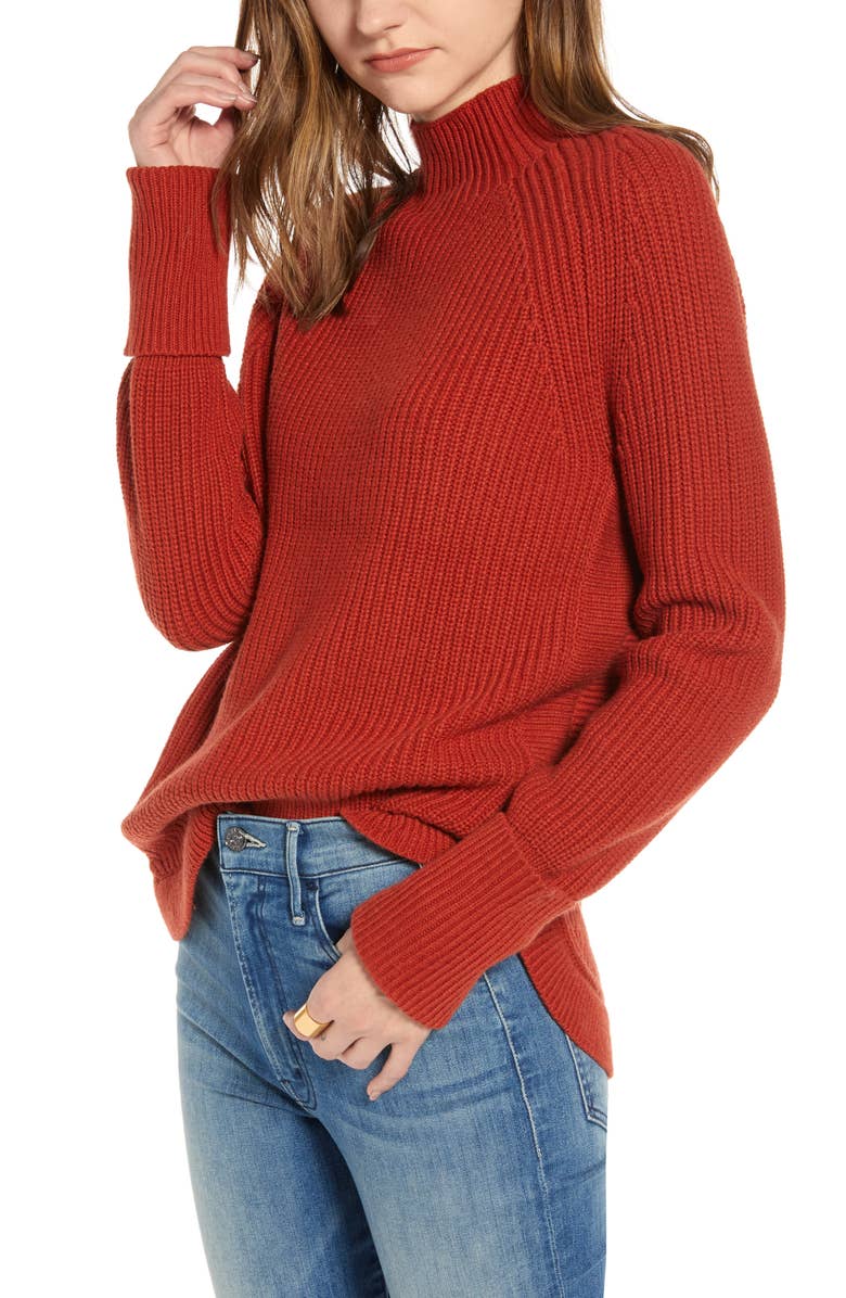Mock Neck Sweater, Main, color, RED OCHRE