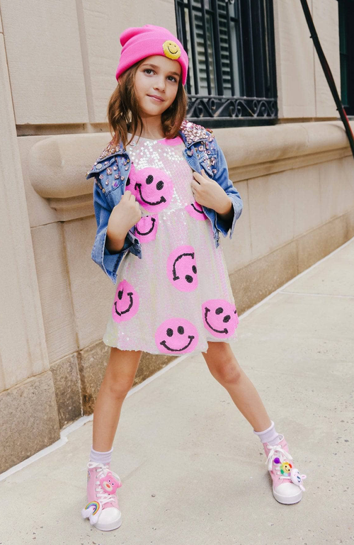 Shop Lola + The Boys Pinkie Happy Emoji Dress In Bright Pink