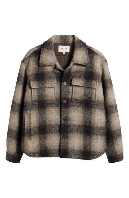 Shop Frame Padded Plaid Wool Blend Shirt Jacket In Brown Plaid