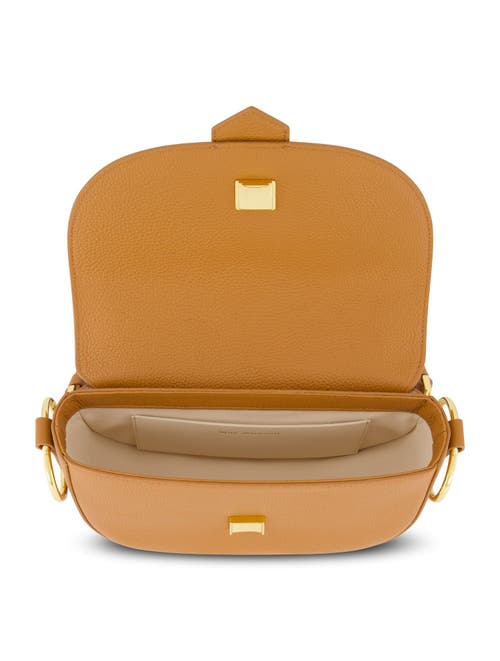 Mac Duggal Gold Plated Hardware Grain Leather Saddle Bag In Toffee