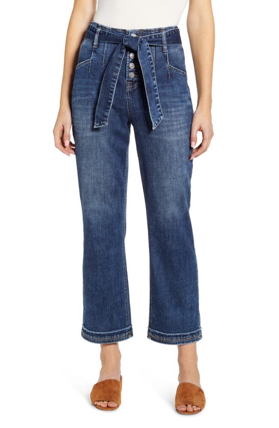 Wash Lab Denim Tie Waist Crop Jeans In Washed Blue