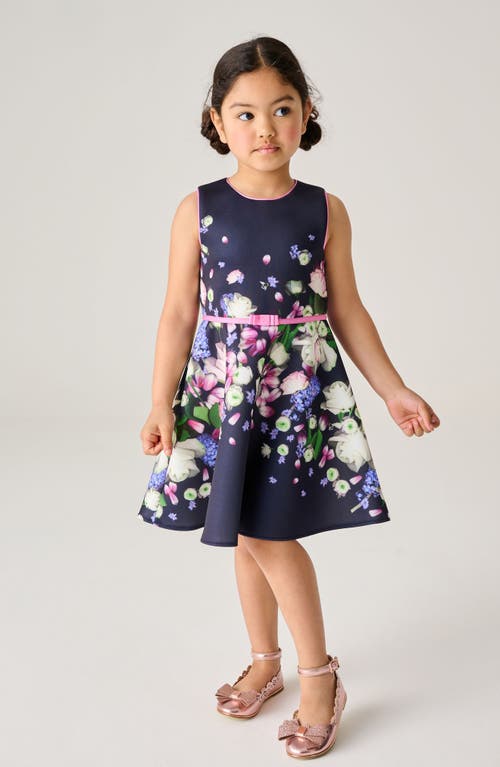 Ted Baker Baker By  Kids' Floral Sleeveless Scuba Dress In Navy