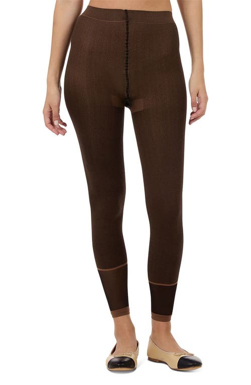 Memoi Herringbone Footless Tights In Espresso