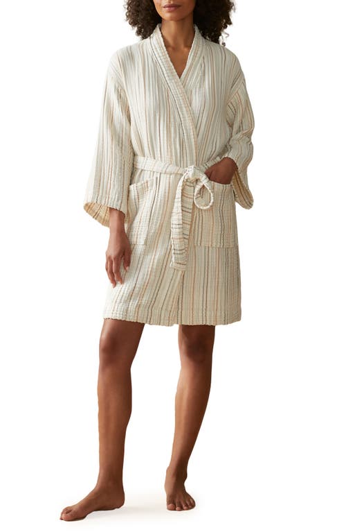 Coyuchi Organic Cotton Robe In Undyed W/warm Stripe