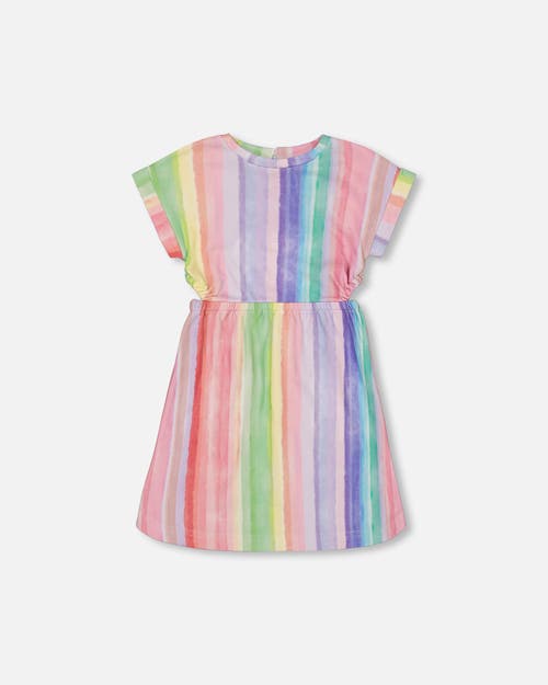 Deux Par Deux Girl's French Terry Dress Rainbow Stripe at Nordstrom, Size 12