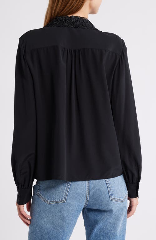 Frame Lace Collar Button-up Silk Shirt In Black