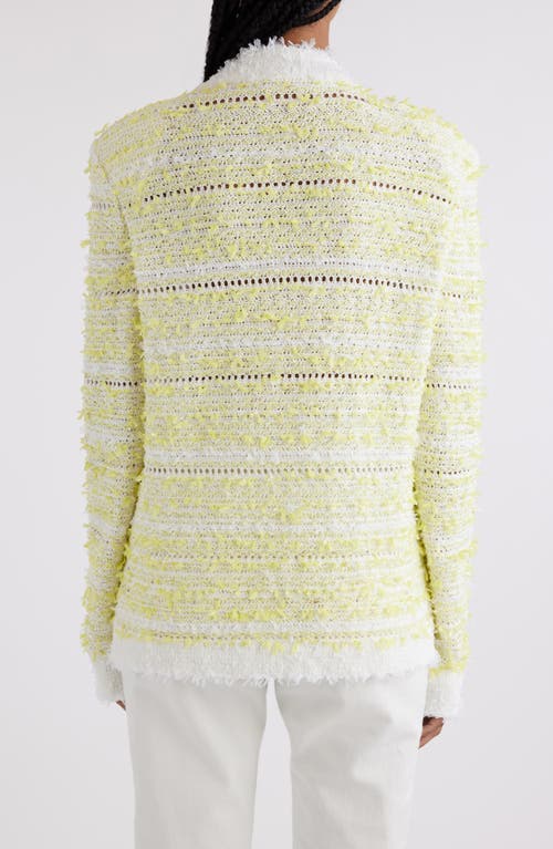 Shop Balmain Pointelle Bouclé Cardigan In Gtz White/yellow