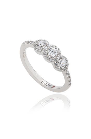 Suzy Levian Rose Sterling Silver Brown Cubic Zirconia Petite Ring In White