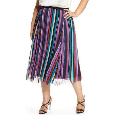 Plus Size Halogen Pleated Chiffon Midi Skirt, Black