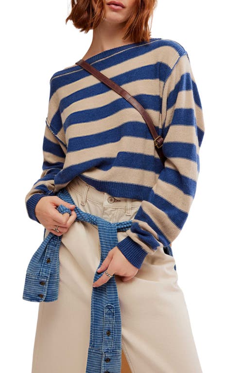 Shop Free People Into The Blue Stripe Crop Sweater In Blue Combo