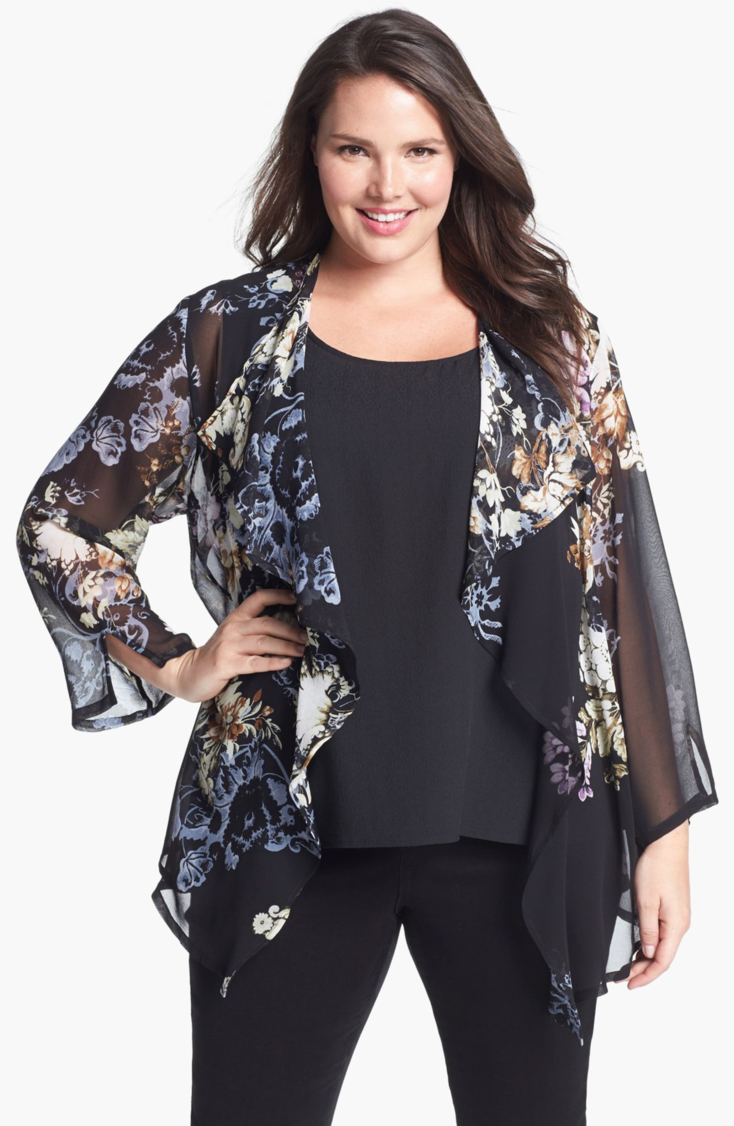 Citron Open Front Silk Jacket (Plus Size) | Nordstrom