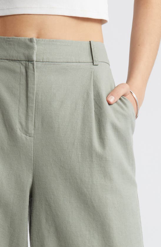 Shop Open Edit Wide Leg Linen Blend Pants In Green Halo