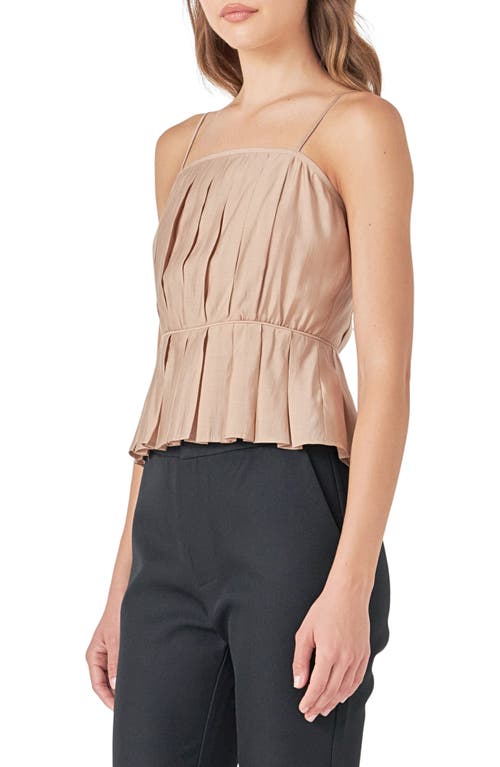 Endless Rose Sleeveless Pleated Peplum Top In Tan