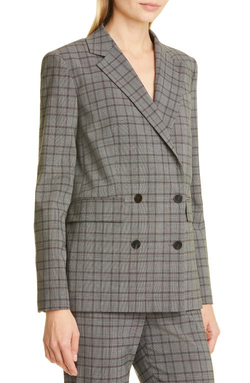 Shop Theory Piazza Double Breasted Stretch Wool Blazer In Heather Grey/burgundy