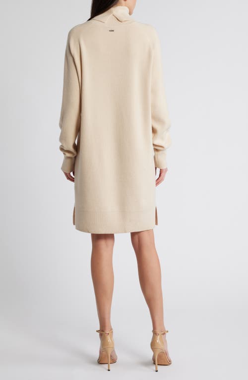 Shop Hugo Boss Boss Felindale Turtleneck Long Sleeve Wool & Cashmere Sweater Dress In Bisque