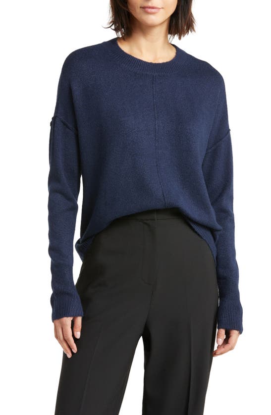 Vince Camuto Center Seam Crewneck Sweater In Classic Navy