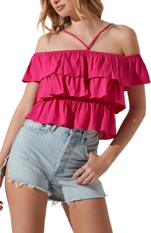 ASTR the Label Off the Shoulder Ruffle Top in Fuchsia