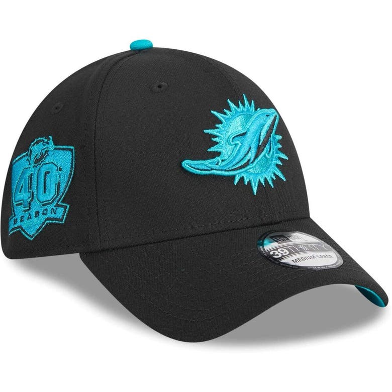 Men's Miami Dolphins New Era Black Logo 39THIRTY Flex Hat