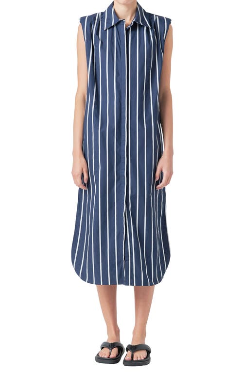 Shop Grey Lab Stripe Sleeveless Shirtdress In Blue