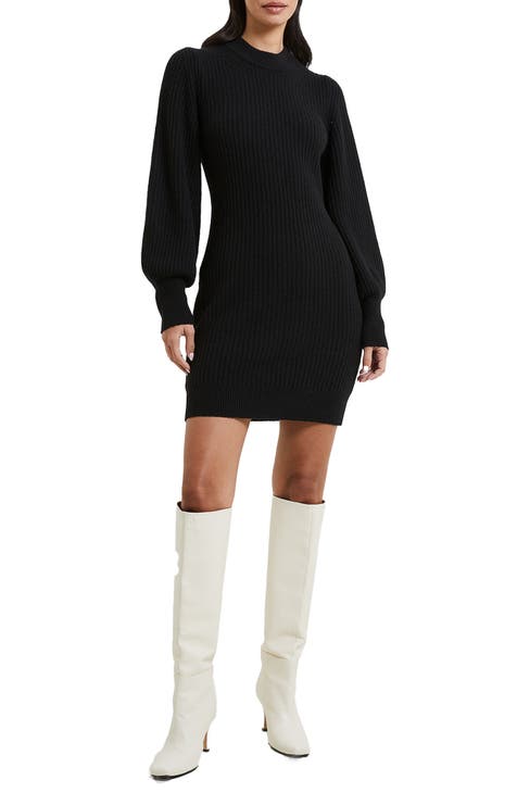 Ingrid Black Cable Knit Sweater Dress