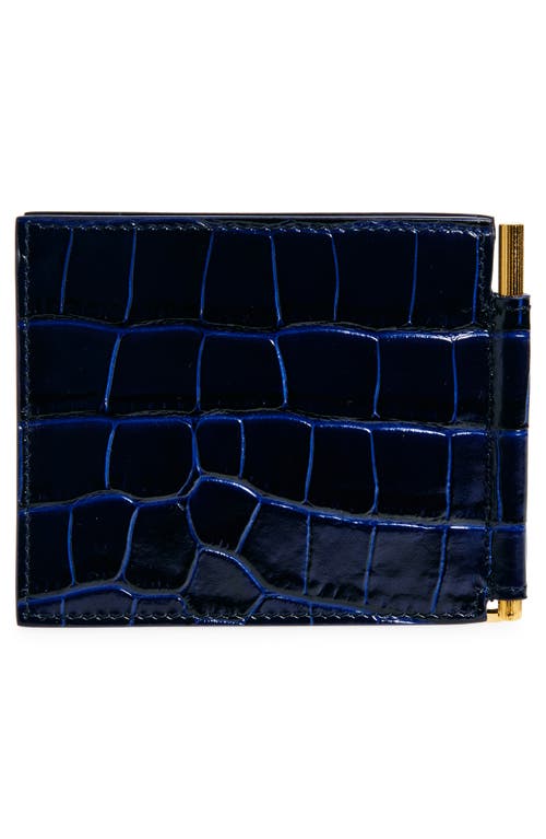 Shop Tom Ford T-line Croc Embossed Leather Money Clip Wallet In Royal Blue