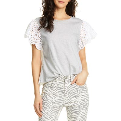 La Vie Rebecca Taylor Eyelet Sleeve Cotton Jersey Top, Grey