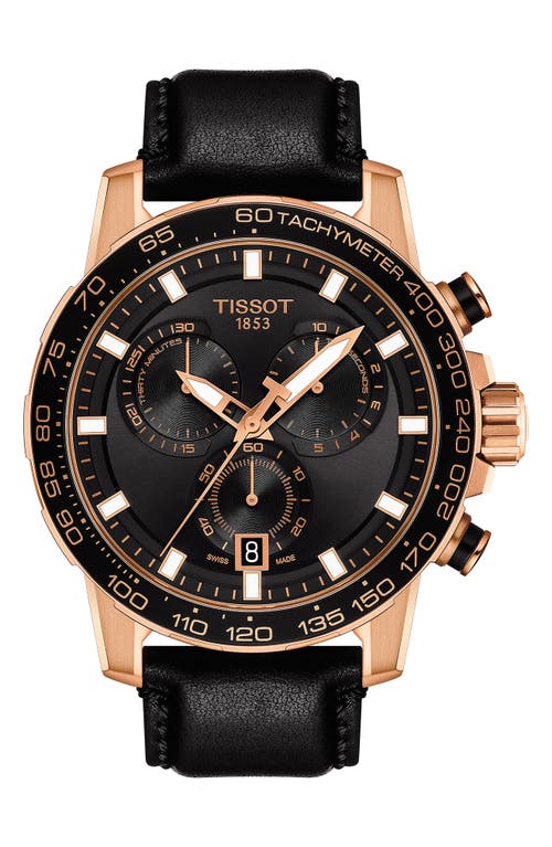 Shop Tissot Supersport Chronograph Leather Strap Watch, 45.5mm In Black/rose Gold