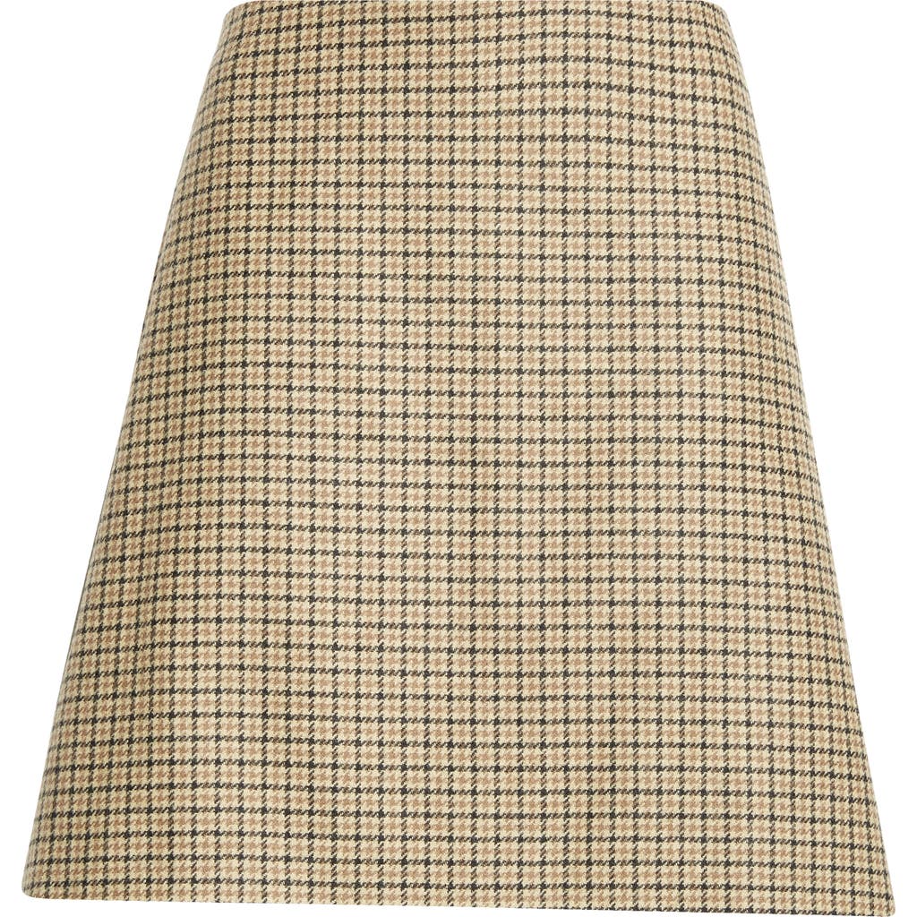 Moncler Houndstooth Plaid Wool Blend Miniskirt In Brown/ White