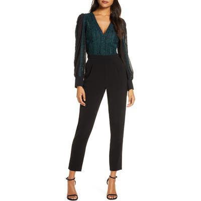 Adelyn Rae Cori Long Sleeve Lace Jumpsuit, Green