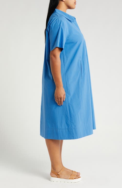 Eileen Fisher Petite Pleated Organic Cotton Poplin Midi Dress In Calypso