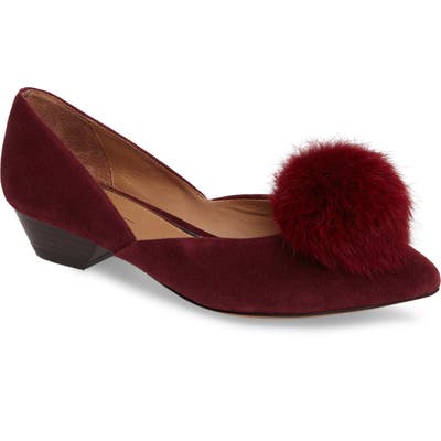 Linea Paolo Camille Pump With Genuine Rabbit Fur Pom, Burgundy