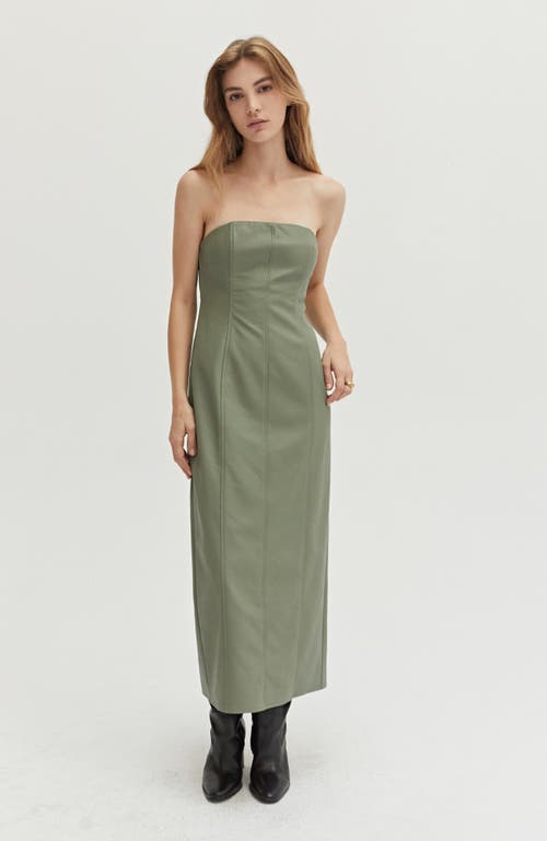 Crescent Faux Leather Tube Midi Dress In Eucalyptus